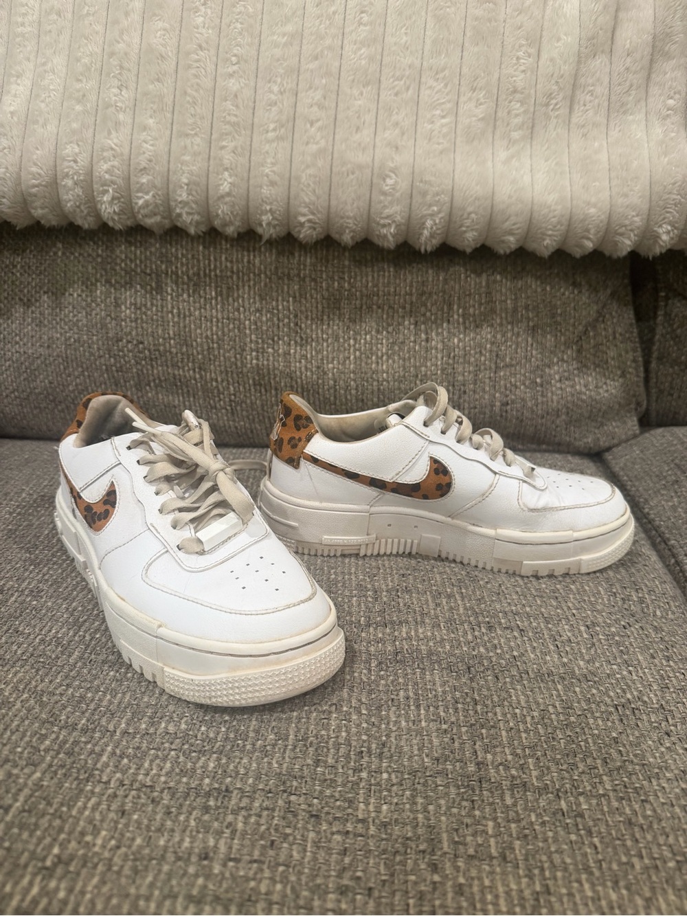 Nike Women’s White Sneakers with Leopard-Print Swoosh - Picture 2 of 8